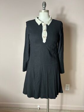 & Other Stories Black Dress with Cream Collar and Pearl Detail size 4 school